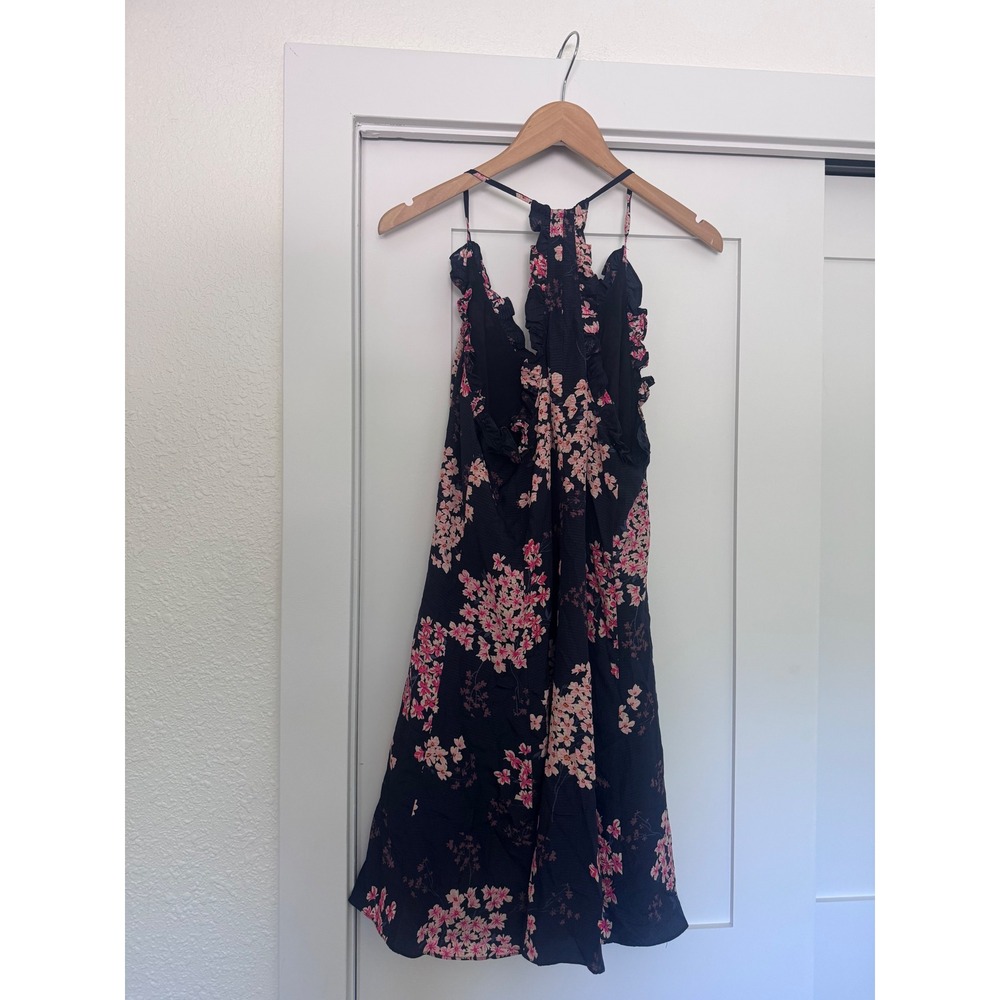 Rebecca Taylor Silk Floral Ruffle Mini Dress Navy Pink Cherry Blossom Size 12 - Picture 7 of 8
